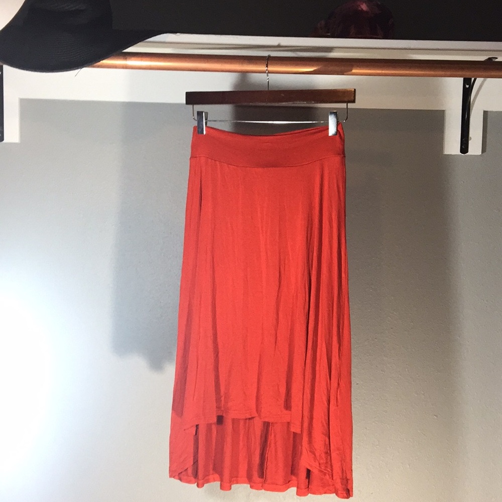 Burnt orange high low midi skirt